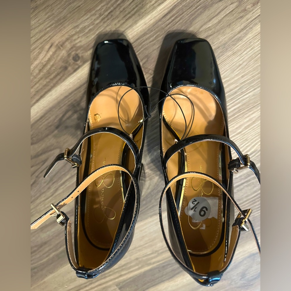Jessica Simpson Black Patent Leather platform with double buckles